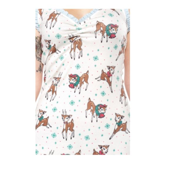 Sourpuss Clothing - Reindeer Games Nightie -Cotton Blend and Powder Blue Ruffles - Picture 4 of 4